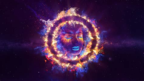 Women Closed Eyes Fire Neon Galaxy Art 5k Wallpaper,HD Artist ...