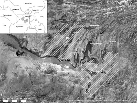 Bactria. Location of sectors II and IV. Based on Gardin 1985 (basemap ...