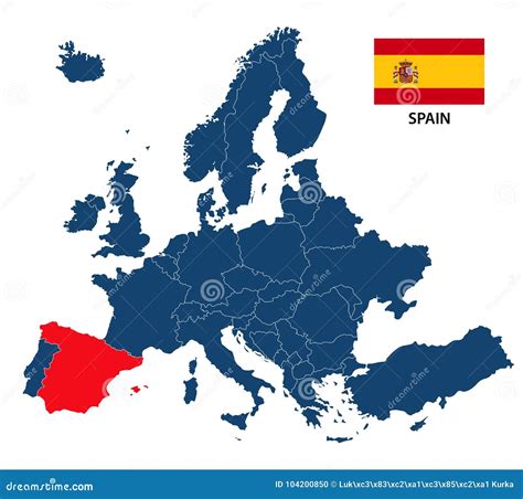 Vector El Ejemplo De Un Mapa De Europa Con España Destacada Ilustración ...