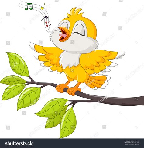 Cute Yellow Bird Singing Stock Vector (Royalty Free) 342152102 ...