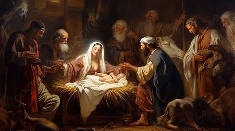 Painting Of Christmas In The Manger Background, Picture Of Birth Of ...