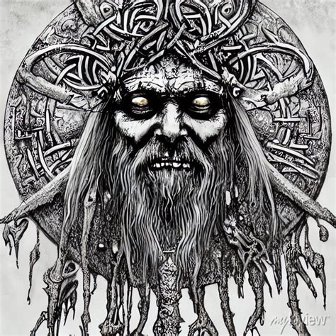 An illustration of a norse viking undead lich king portrait posters for ...