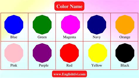 List of Colours/Colors Name in English with Pictures - Englishtivi