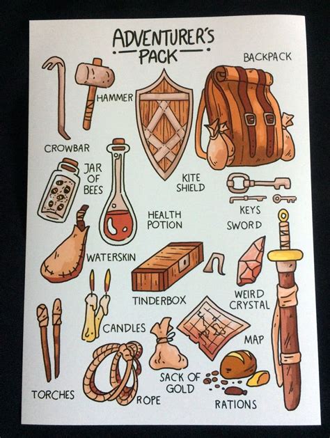 D&D Adventurer's Pack A4 Print // Dnd Gift Class Fantasy - Etsy | D&d ...