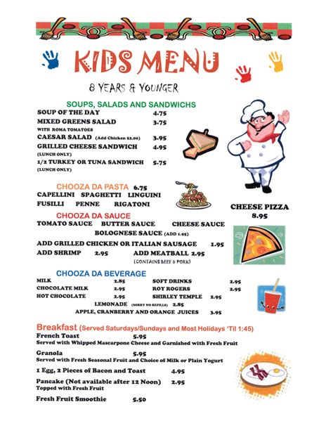 Kids Menu | Kids menu, Menu, Italian breakfast