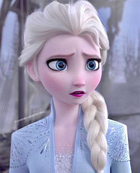 an animated frozen princess with blue eyes and long hair, wearing a ...