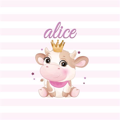 Cute cow for girl with name customisable canvas prints - TenStickers