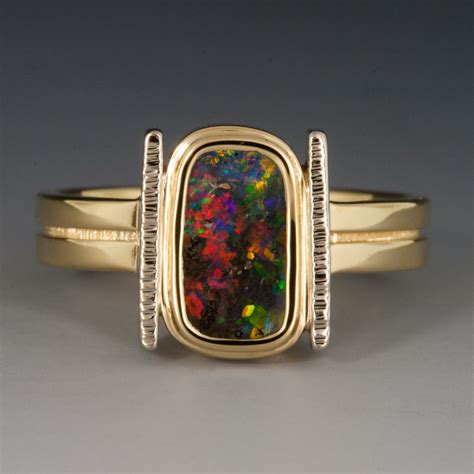 Ring, Boulder Opal, 18KY, 14KW