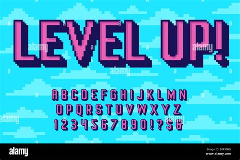 Retro pixel art 3D font. 8 bit typography alphabet, extruded letters ...