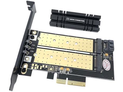 Micro Connectors M.2 NVMe + M.2 SATA 80mm SSD PCIe x4 Adapter with Heat ...