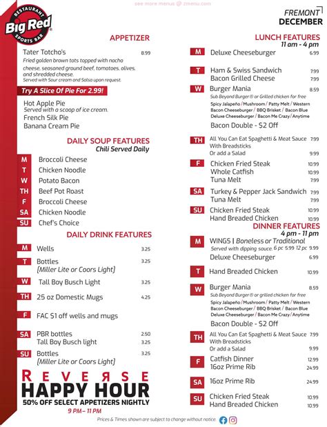 Online Menu of Big Red Restaurant and Sports Bar Restaurant, Norfolk ...