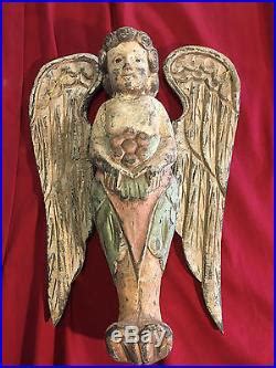 Hand carved old wooden angels pair, 16 1/2 tall x 11, original paint ...