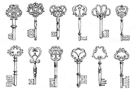 Vintage sketches of antique keys by seamartini on @creativemarket ...