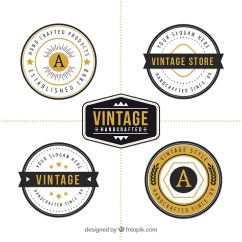 Pack of round logos with golden details Vector | Free Download