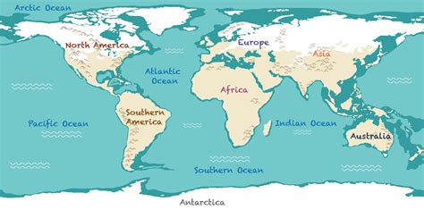 Continents And Oceans Labeled