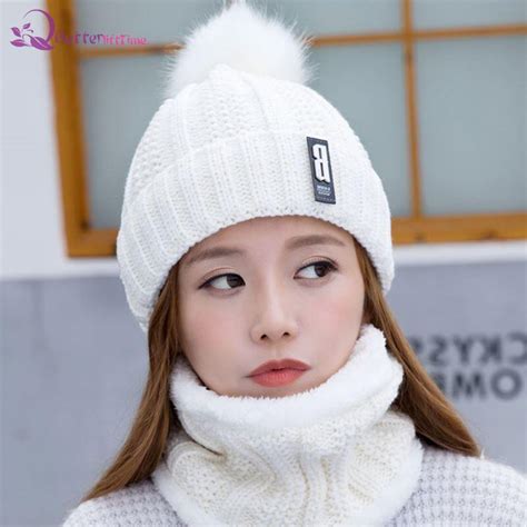 【COD】Women Winter Knitted Thickened Beanie Cap Scarf Bonnet Warm ...