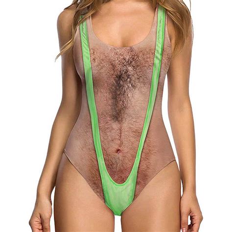 Hairy Chest Ugly One Piece Bathing Suit With Green Strap – D&F