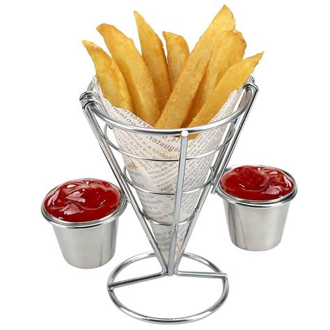 [17% OFF] 2021 French Fry Holder With Double Sauce Stand Cone Fries ...