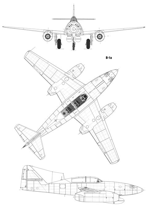 Messerschmitt Me 262 Blueprint - Download free blueprint for 3D modeling