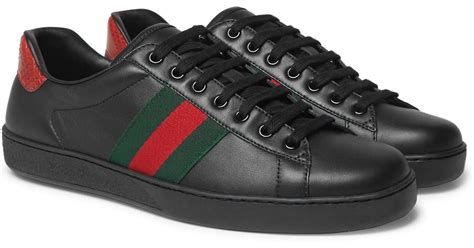 Gucci Ace Snake-trimmed Leather Sneakers in Black for Men - Lyst