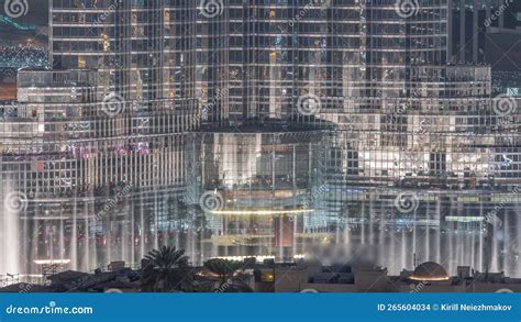 Dubai Fountain Aerial Night Timelapse. Musical Fountain, Located in an ...