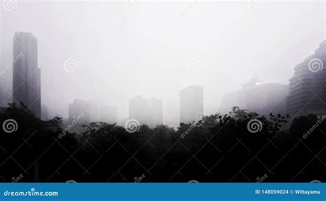 The Cityscape Scene In The Foggy Day. Stock Photo - Image of industry ...