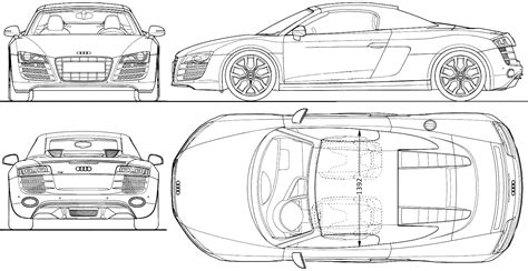 2009 Audi R8 Spidster Roadster blueprints free - Outlines