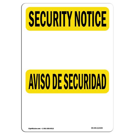 SignMission Osha Security Notice Sign - Blank Write-On Bilingual | Wayfair