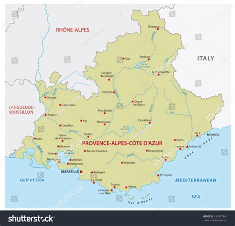 Provence-Alpes-Cote D'?Azur Map Stock Vector Illustration 167477861 ...