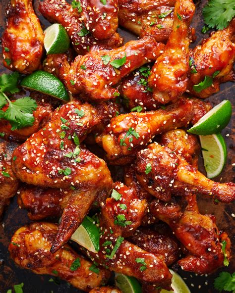 The Best Chicken Wings with Sweet Sriracha Sauce - Baker by Nature