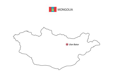 Hand draw thin black line vector of Mongolia Map with capital city Ulan ...