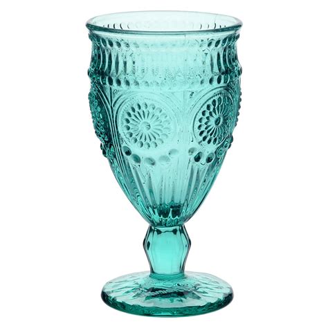 Aqua Colored Vintage Pressed Glass Goblet 12oz | Platinum Event Rentals