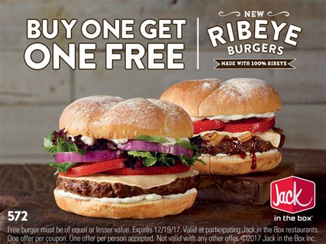 Jack in the Box Coupons - Second ribeye burger free at Jack in the Box