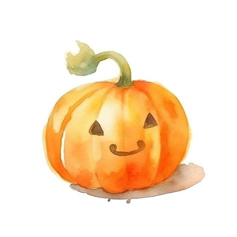 Premium Photo | A watercolor painting of a pumpkin with a smiley face.