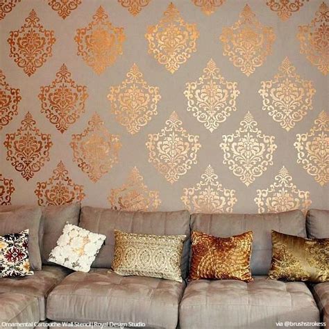 Ornamental Cartouche Stencil | Wall painting living room, Wall texture ...