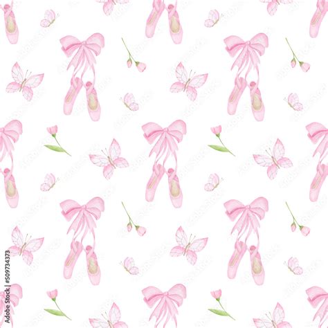 Pink dance pointes background. Ballet shoes seamless pattern. Girl ...