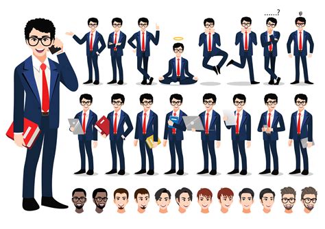 Businessman cartoon character set. Handsome business man in office ...