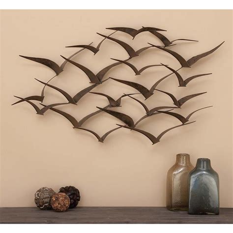 Litton Lane 47 in. x 26 in. Brown Iron Flying Birds Wall Decor Modern ...