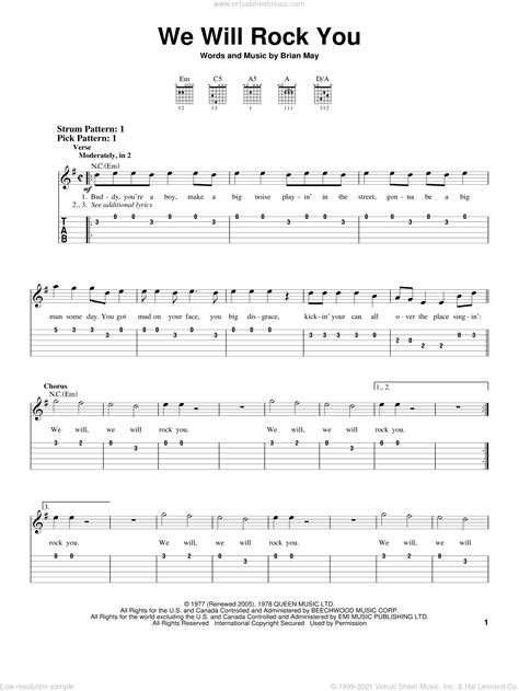 Queen - We Will Rock You sheet music for guitar solo (easy tablature)