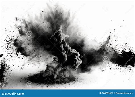 Black Smoke Explosion on Empty White Background. Isolated Abstract ...