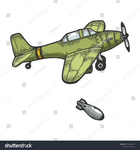 Bomber Plane Drops Bomb Color Sketch Stock Vector (Royalty Free ...