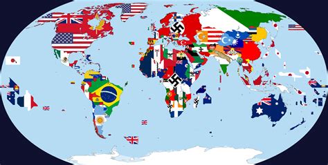 WW2 World Map With Flags And Names