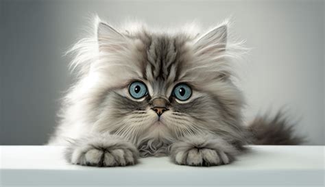 Premium AI Image | A persian cat with blue eyes lies on a table.