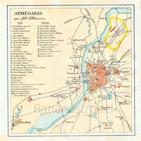 1924 Vintage City Map of Ahmedabad, India. $16.00, via Etsy. | Framed ...