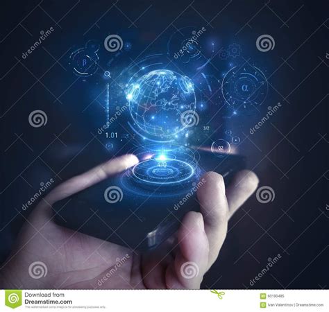 Hologram on phone stock image. Image of concept, interface - 60190485 ...