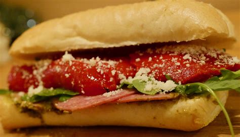 Salami Sandwich with Pesto and Roasted Red Peppers • Turano Baking Co