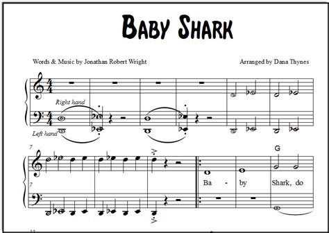 Baby Shark Chord Piano Notes Letters