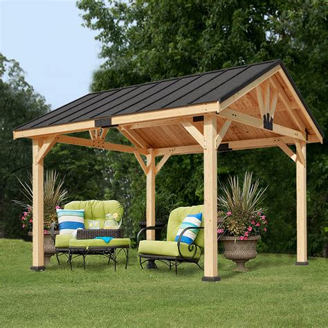 Augensternchen Solid Wood Gazebo with Waterproof Asphalt Roof, Outdoor ...