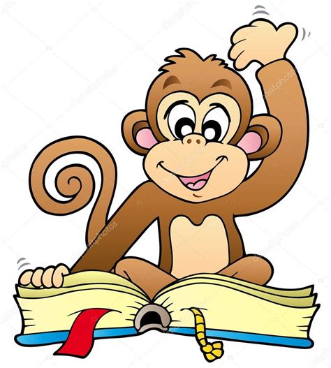 Cute monkey reading book — Stock Vector © clairev #4525425