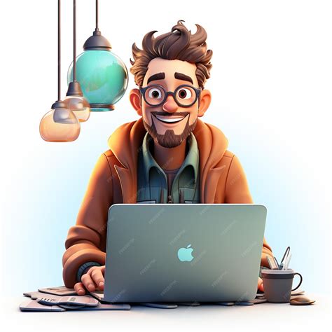 Premium Photo | A happy 3d cartoon man using laptop siting on ...